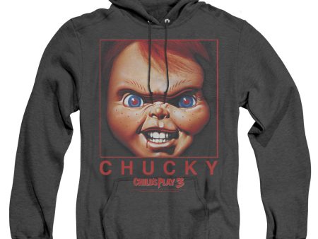 CHILD S PLAY 3 : CHUCKY SQUARED ADULT HEATHER HOODIE BLACK 2X Hot on Sale